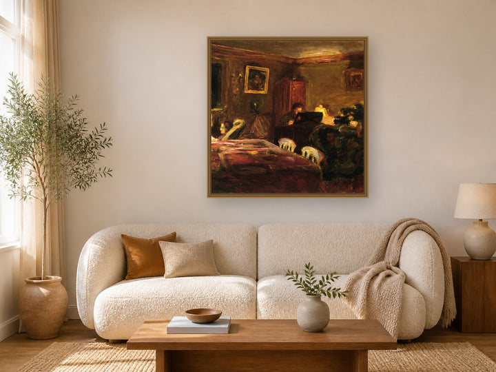 Claude Terrasse At The Piano by Pierre Bonnard framed wall art print in a living room