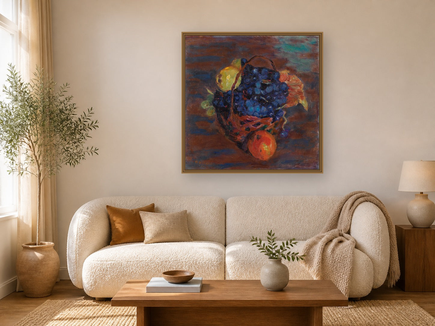 Corbeille De Fruits by Pierre Bonnard framed wall art print in a living room