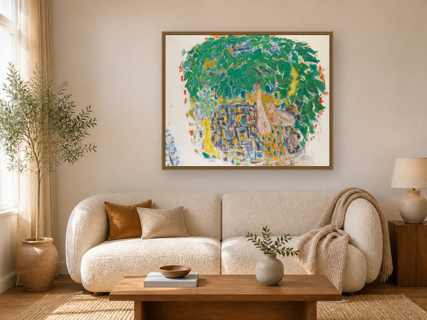 Cueillette Des Cerises by Pierre Bonnard framed wall art print in a living room