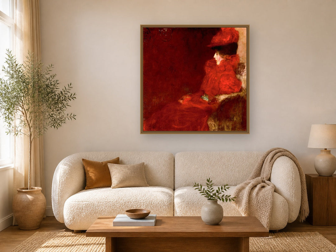 Dame im fauteuil by Gustav Klimt framed wall art print in a living room