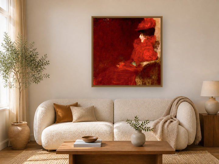 Dame im fauteuil by Gustav Klimt framed wall art print in a living room