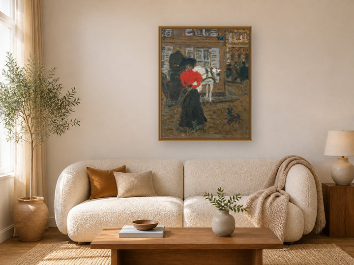 Dans La Rue, La Femme À L'Ombrelle by Pierre Bonnard framed wall art print in a living room