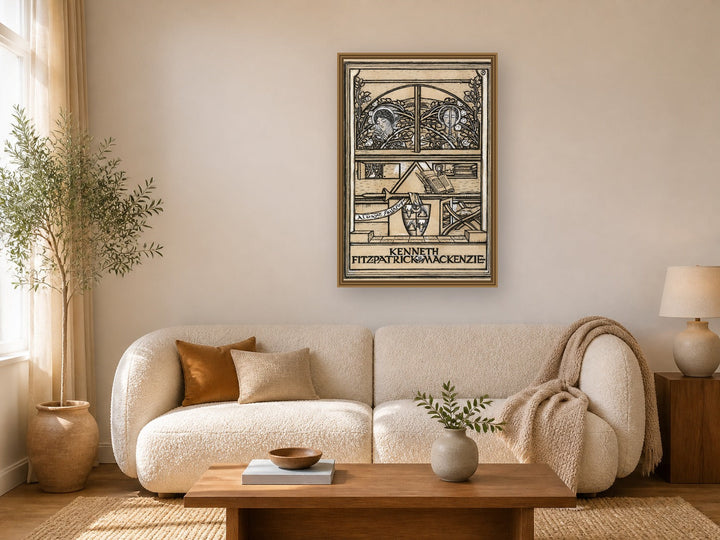 Design for a bookplate for Kenneth Fitzpatrick Mackenzie by Paul Nash framed wall art print in a living room