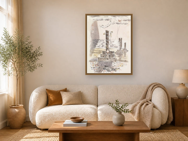 Design for Urne Buriall–Sorrow by Paul Nash framed wall art print in a living room