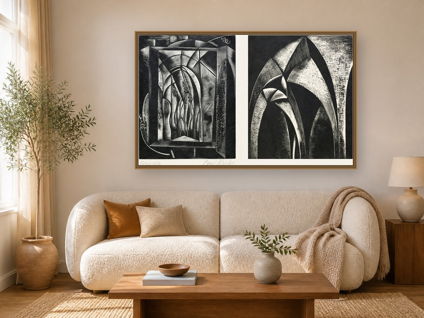 Design of arches, Coronilla by Paul Nash framed wall art print in a living room