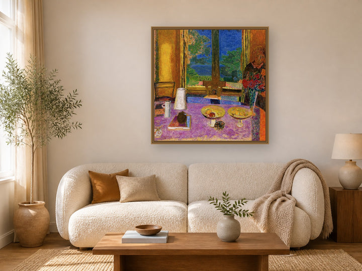 Dining Room On The Garden by Pierre Bonnard framed wall art print in a living room