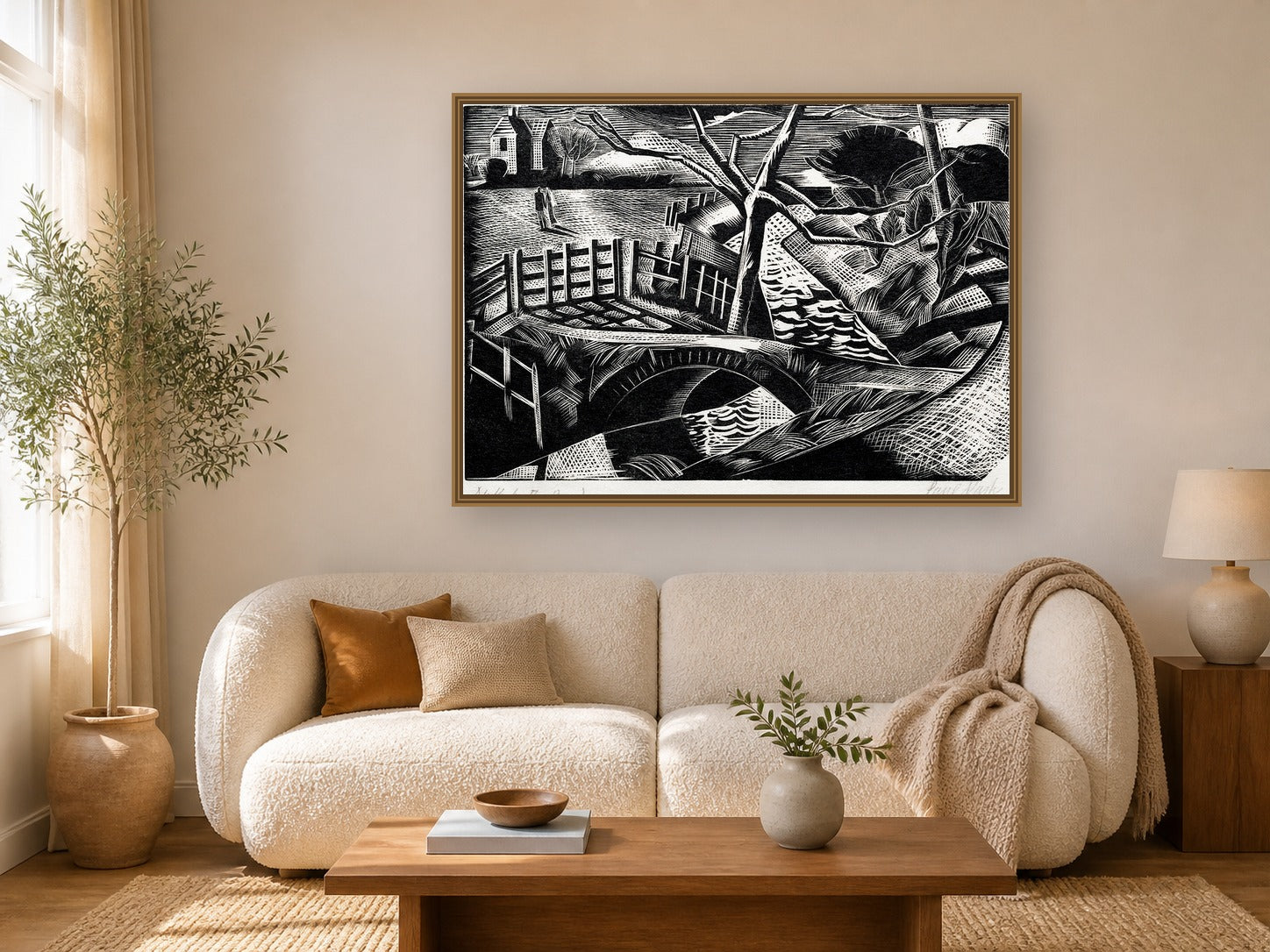 Dyke by the Road by Paul Nash framed wall art print in a living room