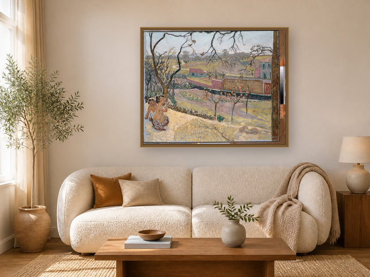 Early Spring. Little Fauns by Pierre Bonnard framed wall art print in a living room