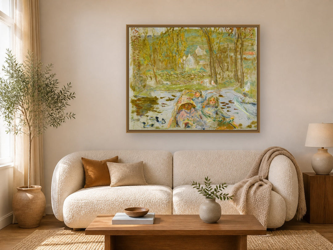 En Barque by Pierre Bonnard framed wall art print in a living room