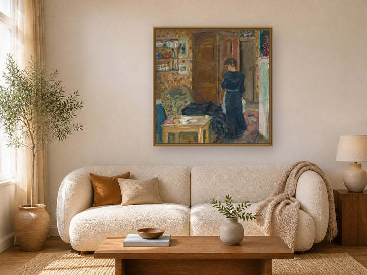 Femme Dans Un Intérieur by Pierre Bonnard framed wall art print in a living room