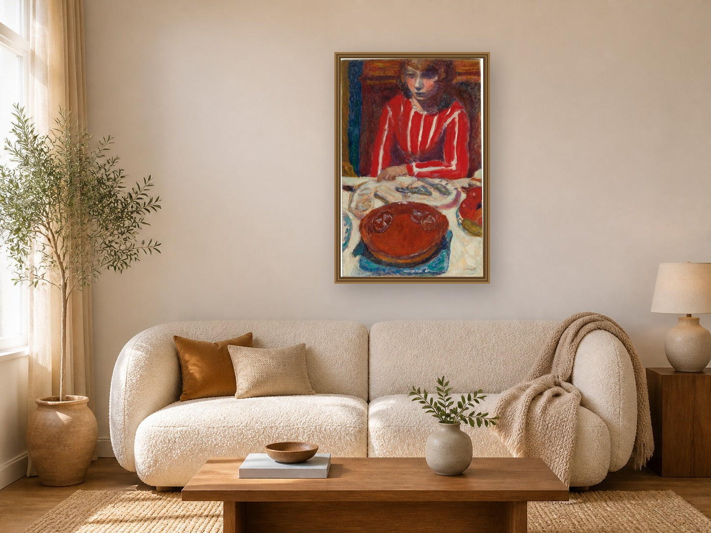 Femme À Table by Pierre Bonnard framed wall art print in a living room