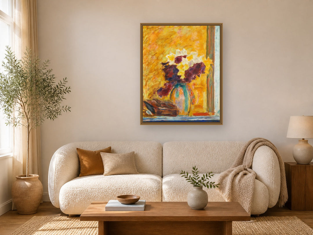 Fleurs Au Pichet Vert by Pierre Bonnard framed wall art print in a living room