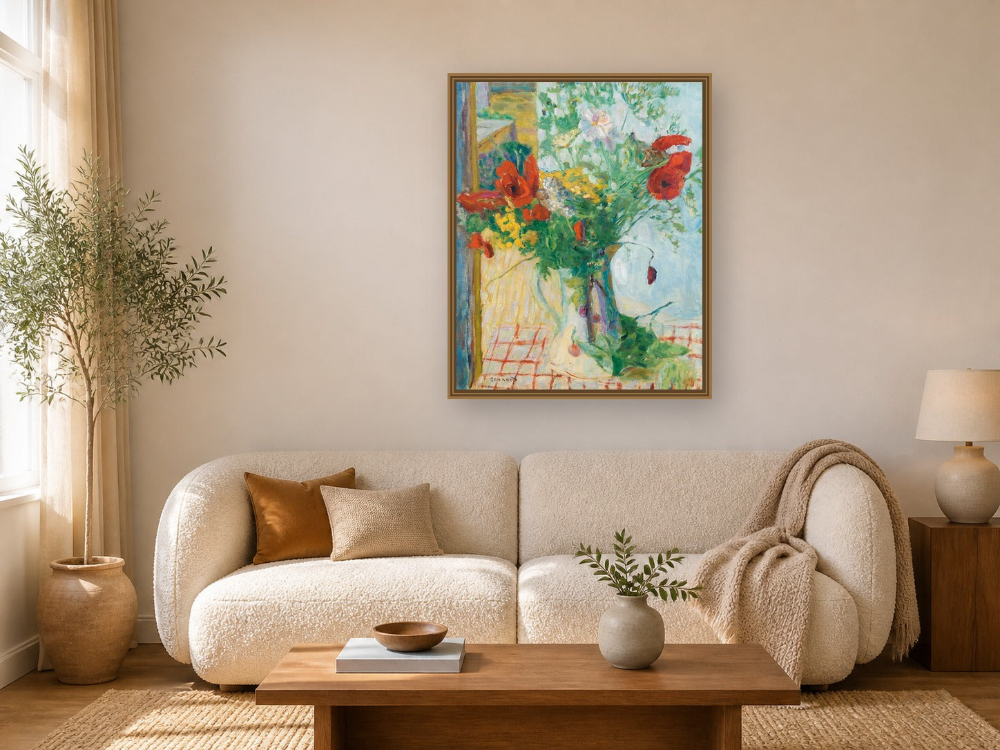 Fleurs Des Champs by Pierre Bonnard framed wall art print in a living room