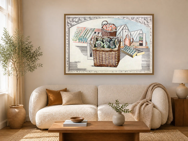Fruits and Vegetables by Paul Nash framed wall art print in a living room