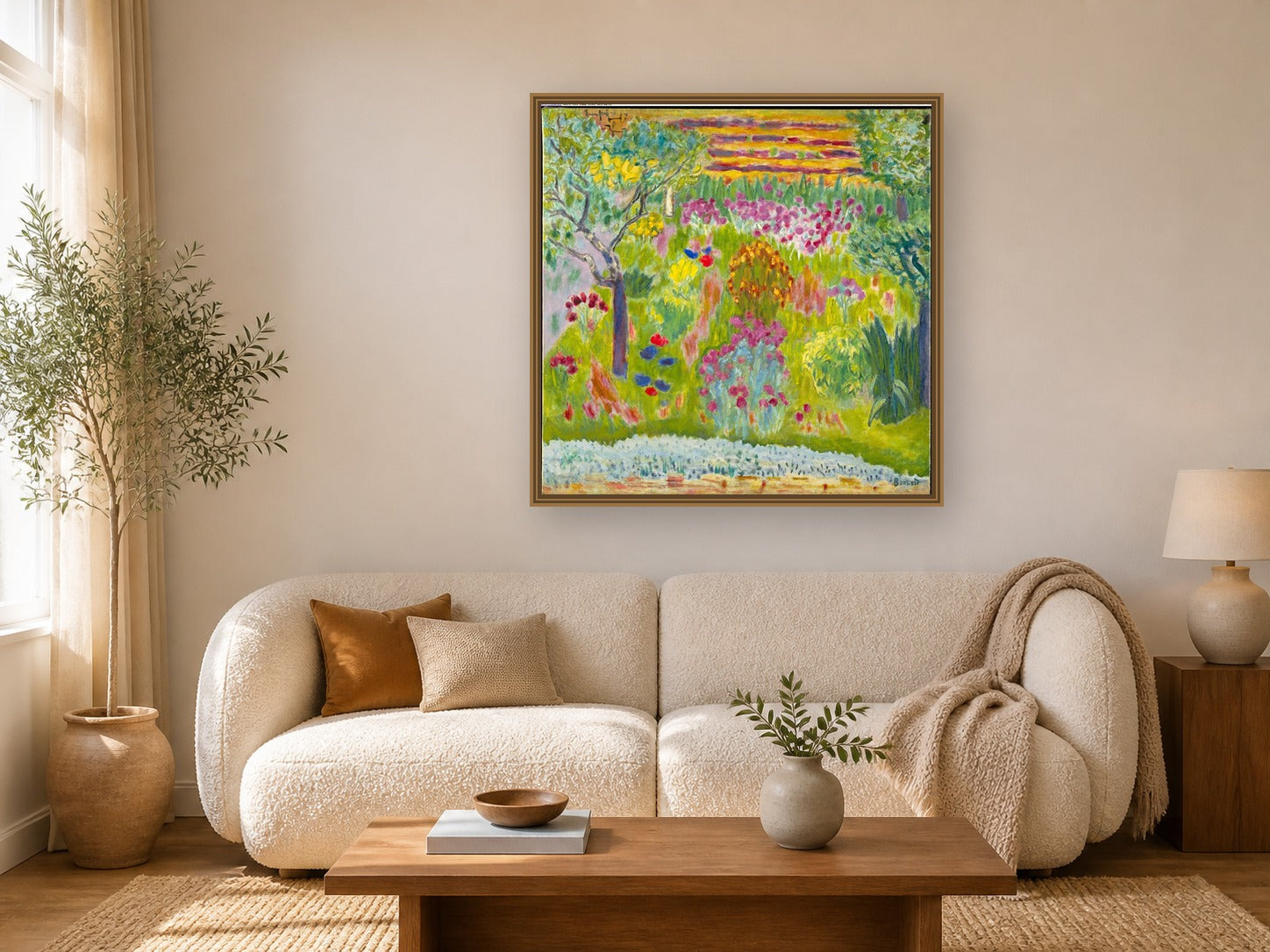 Garden Ca by Pierre Bonnard framed wall art print in a living room