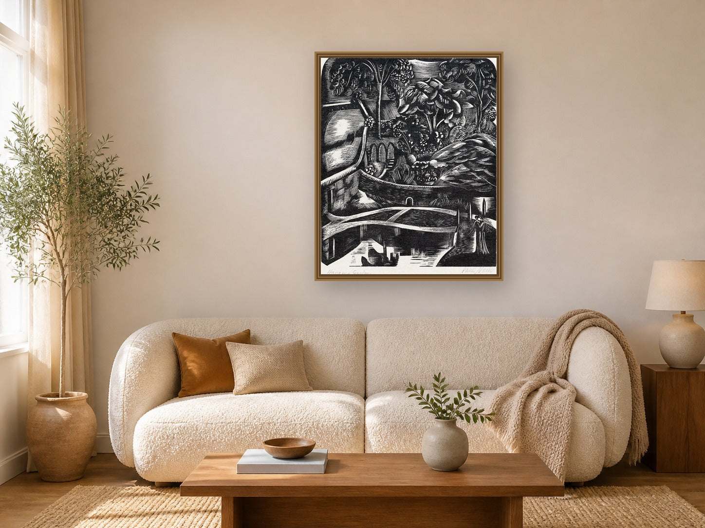 Hanging garden by Paul Nash framed wall art print in a living room