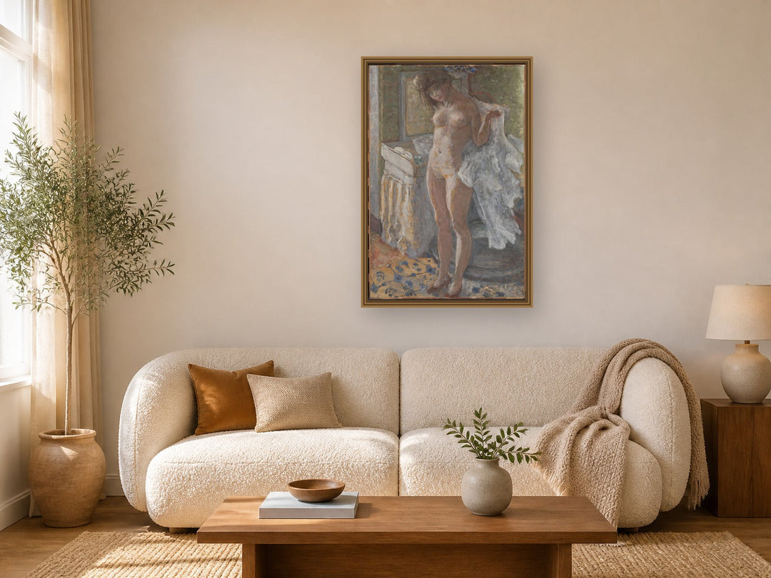 In the Bathroom by Pierre Bonnard framed wall art print in a living room