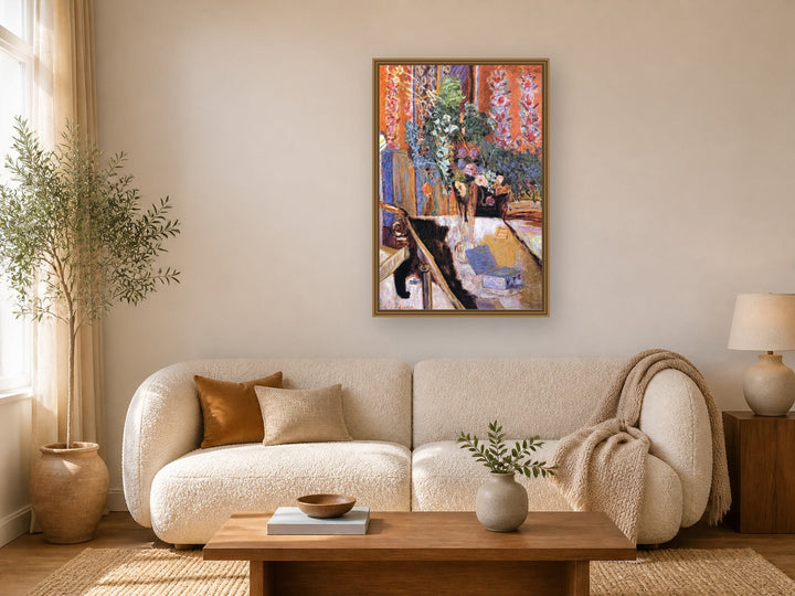 Interior With Flowers by Pierre Bonnard framed wall art print in a living room