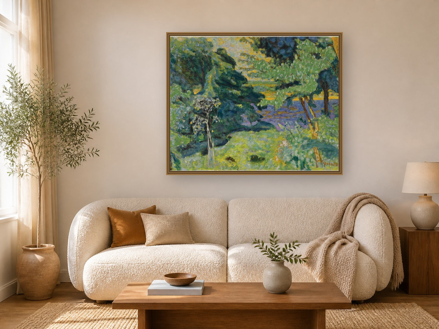 Jardin À Vernon Or Paysage Au Bord De La Seine by Pierre Bonnard framed wall art print in a living room