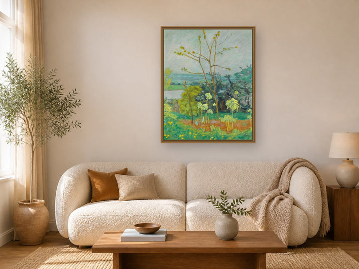 Jardin Au Bord De La Seine by Pierre Bonnard framed wall art print in a living room