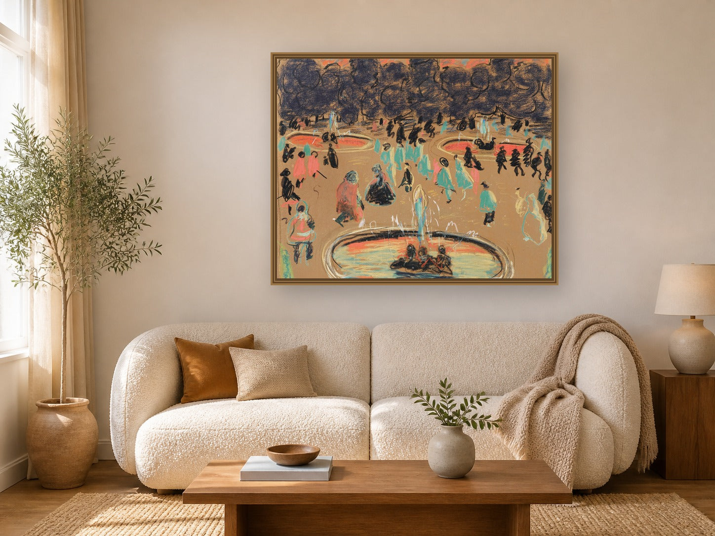 Jardin Public by Pierre Bonnard framed wall art print in a living room