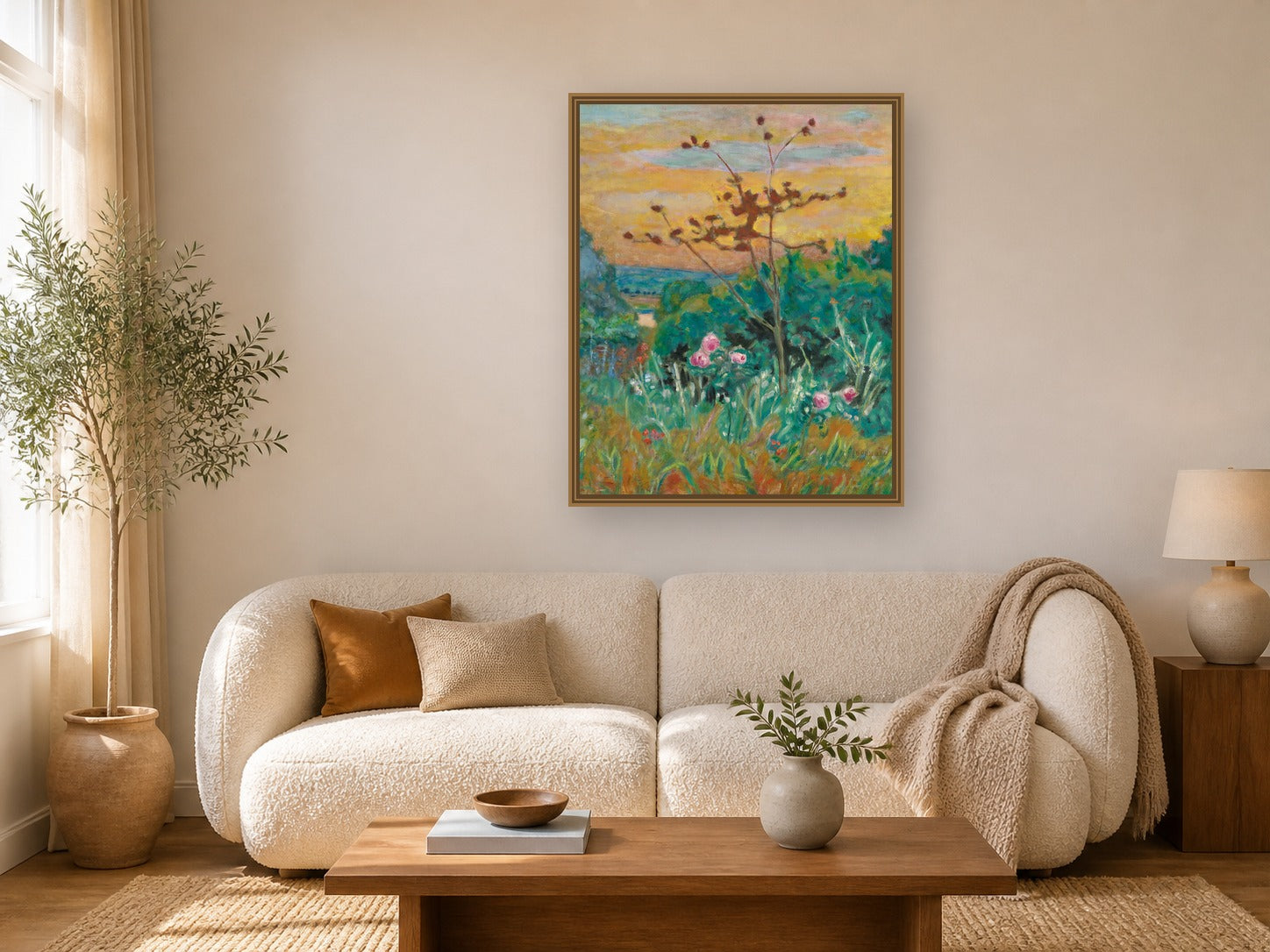 Jardin À Vernonnet by Pierre Bonnard framed wall art print in a living room