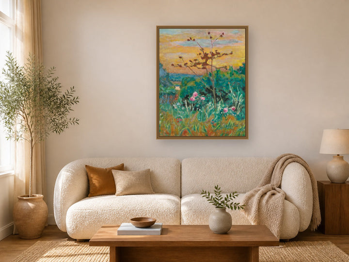 Jardin À Vernonnet by Pierre Bonnard framed wall art print in a living room