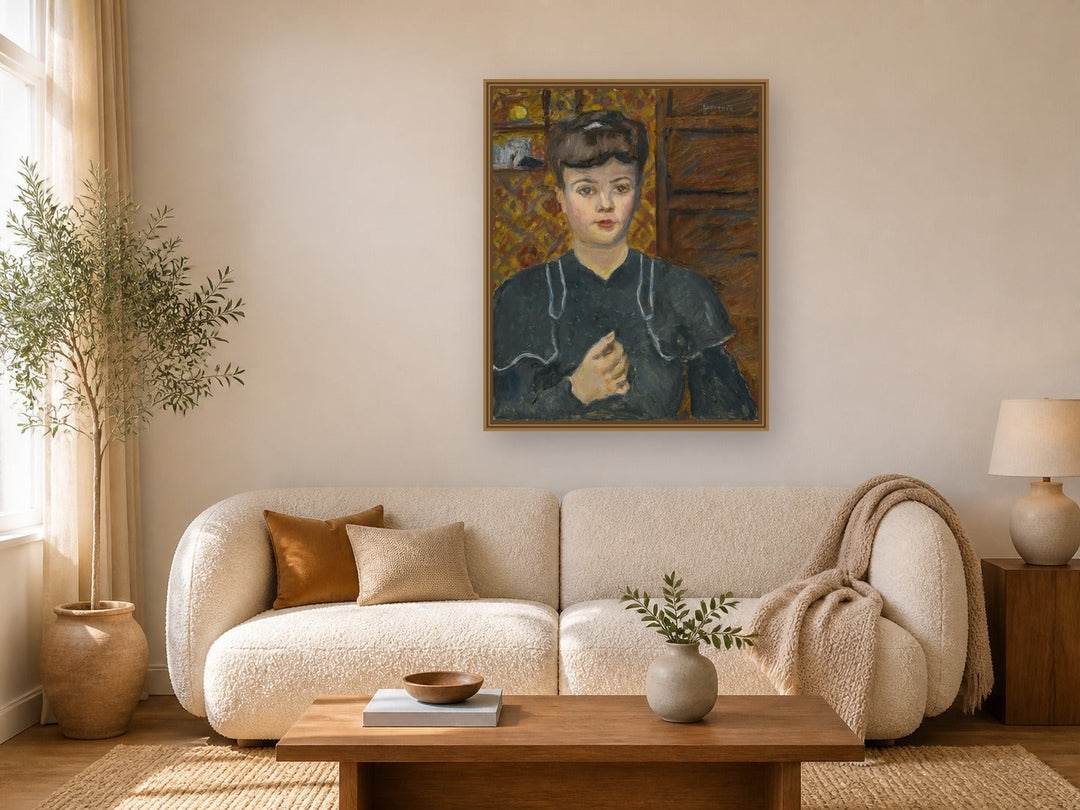 Jeune Femme, Robe Bleu by Pierre Bonnard framed wall art print in a living room