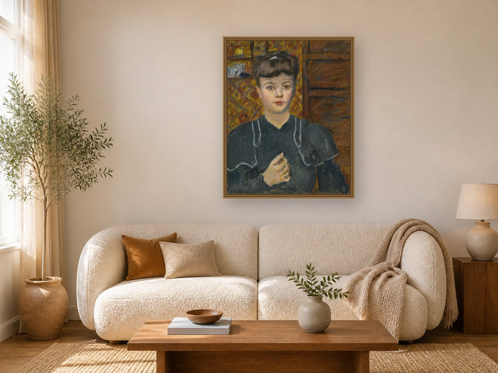 Jeune Femme, Robe Bleu by Pierre Bonnard framed wall art print in a living room
