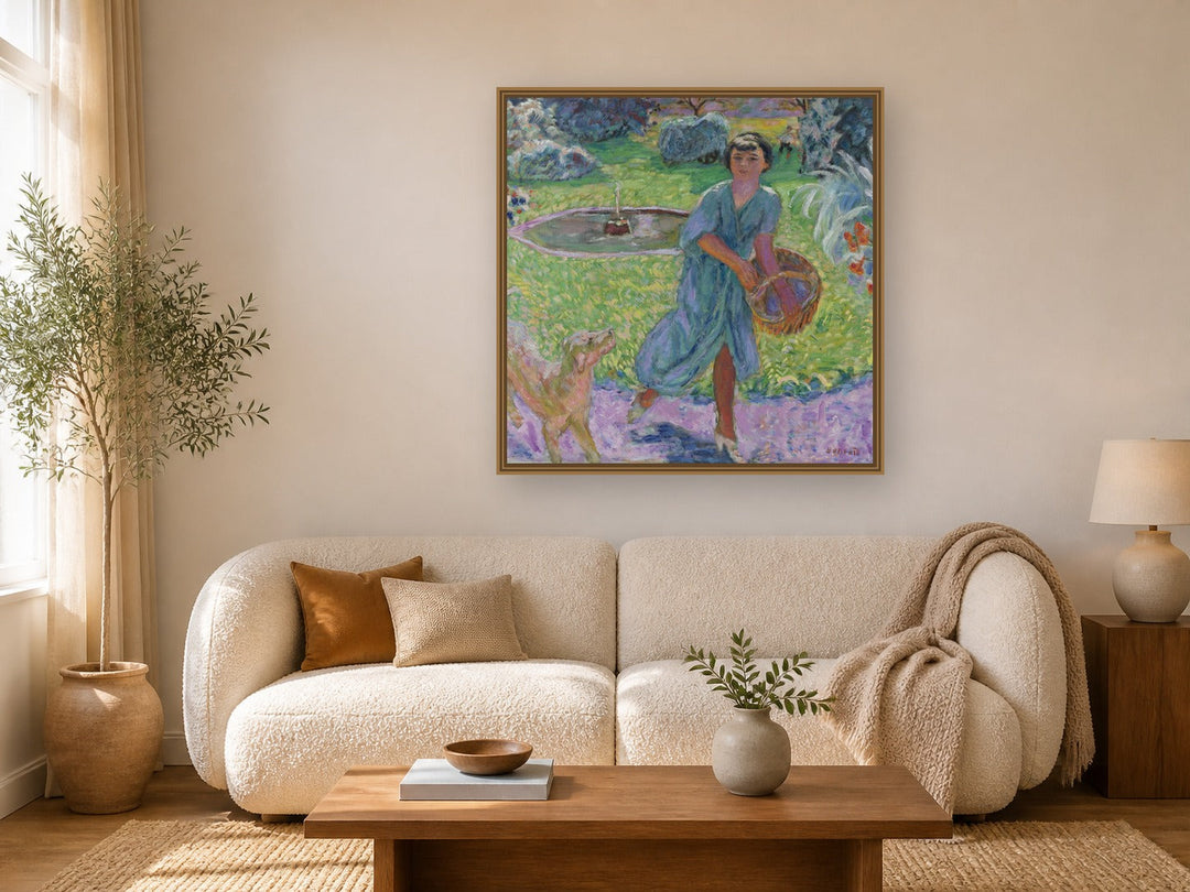 Jeune Fille Jouant Avec Un Chien by Pierre Bonnard framed wall art print in a living room