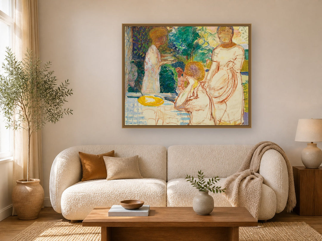 Jeunes Femmes Au Jardin by Pierre Bonnard framed wall art print in a living room