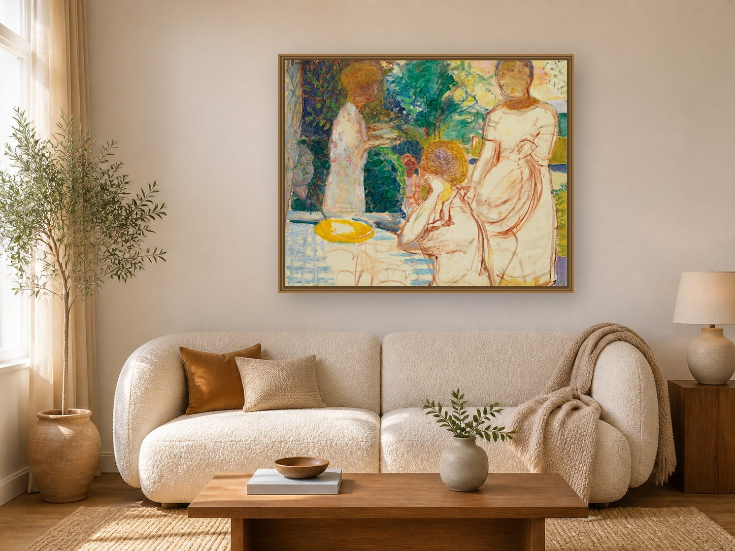 Jeunes Femmes Au Jardin by Pierre Bonnard framed wall art print in a living room
