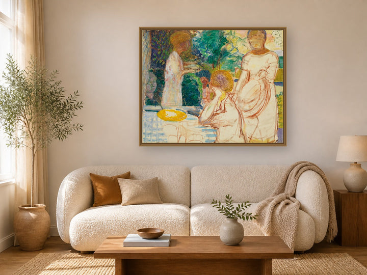Jeunes Femmes Au Jardin by Pierre Bonnard framed wall art print in a living room