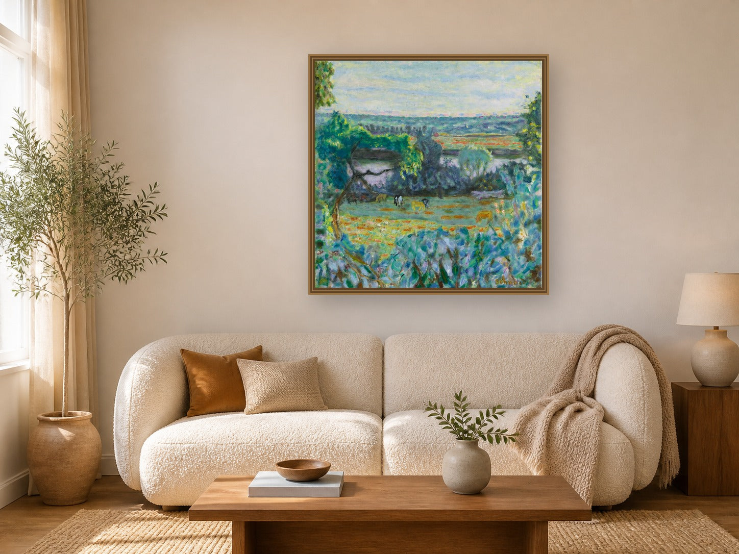Jour Déclinant; Vernon, Le Soir by Pierre Bonnard framed wall art print in a living room