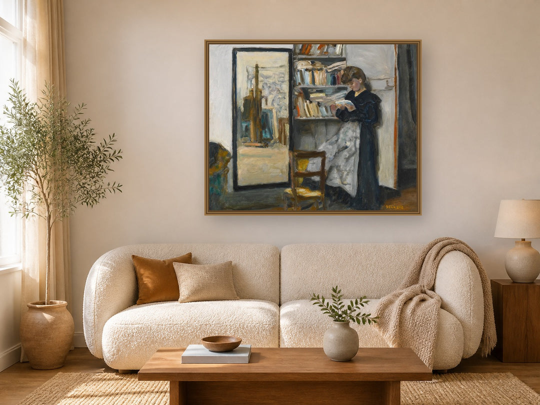 La Lecture by Pierre Bonnard framed wall art print in a living room