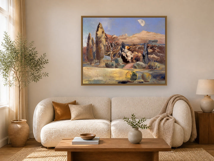 Landscape of the Moon's First Quarter by Paul Nash framed wall art print in a living room