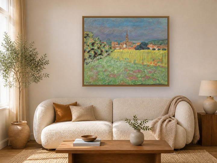Le Champ De Blé Devant L'Église by Pierre Bonnard framed wall art print in a living room