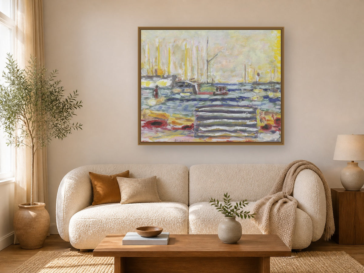 Le Port De Cannes by Pierre Bonnard framed wall art print in a living room
