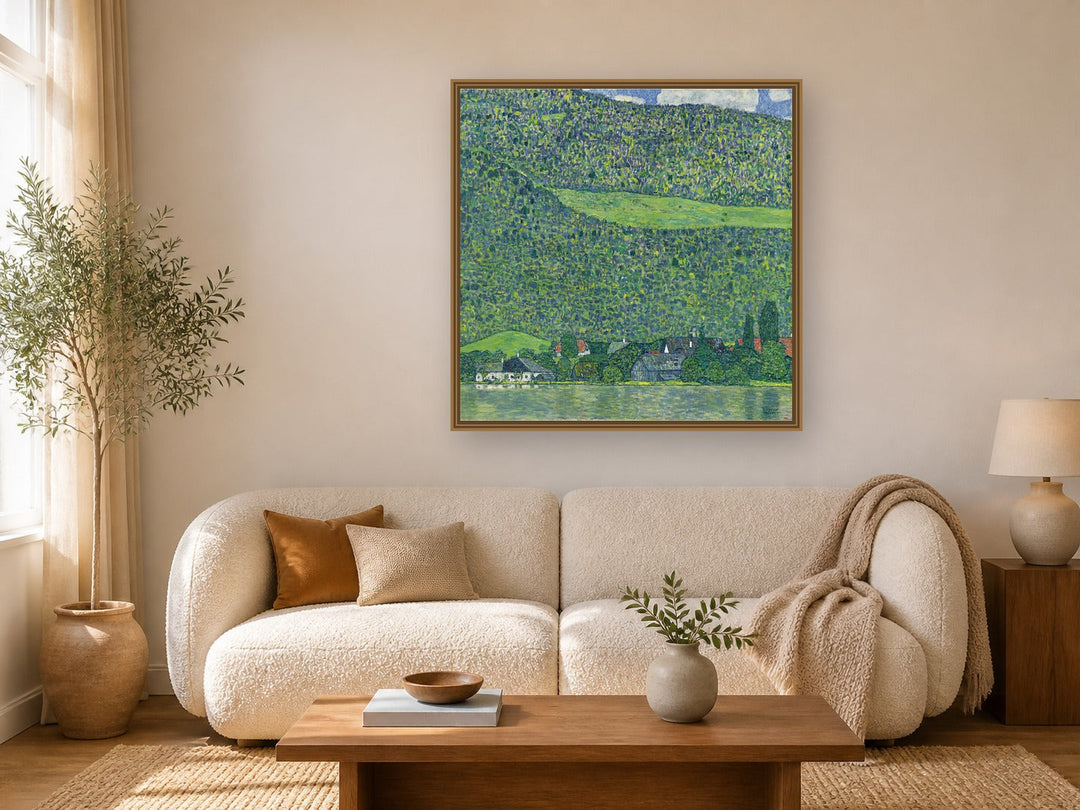 Litzlberg am Attersee by Gustav Klimt framed wall art print in a living room
