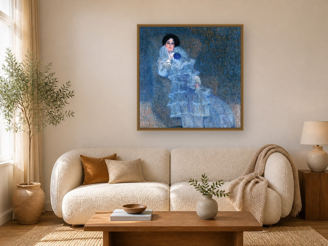 Marie Henneberg by Gustav Klimt framed wall art print in a living room