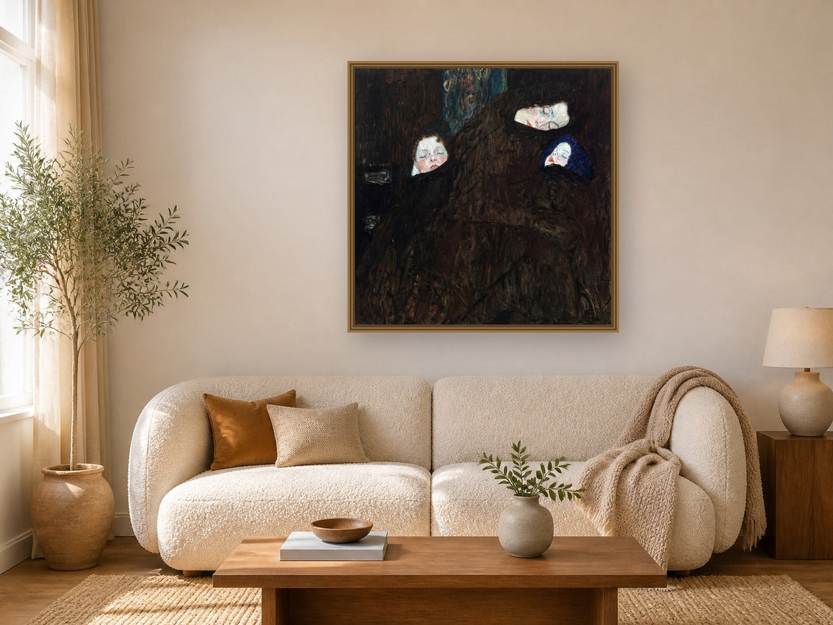 Mutter mit zwei Kindern (Familie) by Gustav Klimt framed wall art print in a living room