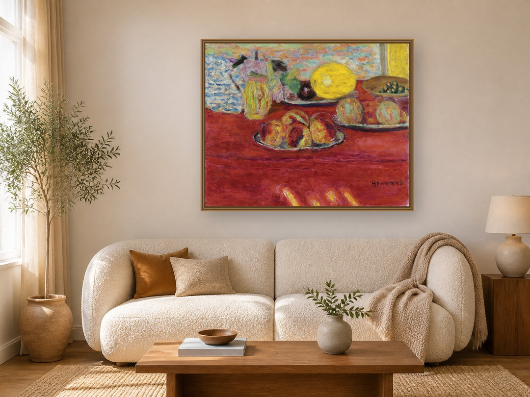 Nature Morte Au Melon by Pierre Bonnard framed wall art print in a living room
