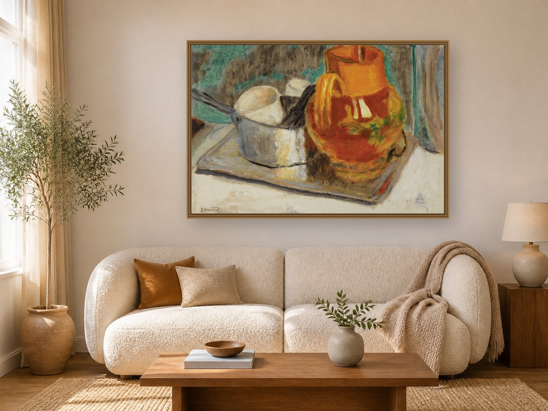 Nature Morte À La Cruche Orange by Pierre Bonnard framed wall art print in a living room