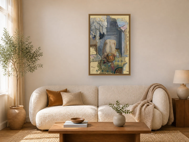 Nu Accroupi Penché En Avant by Pierre Bonnard framed wall art print in a living room
