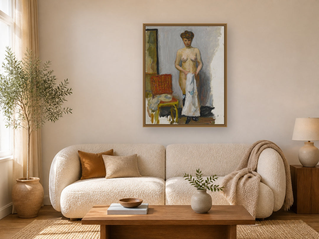 Nu, Chaise Rouge by Pierre Bonnard framed wall art print in a living room