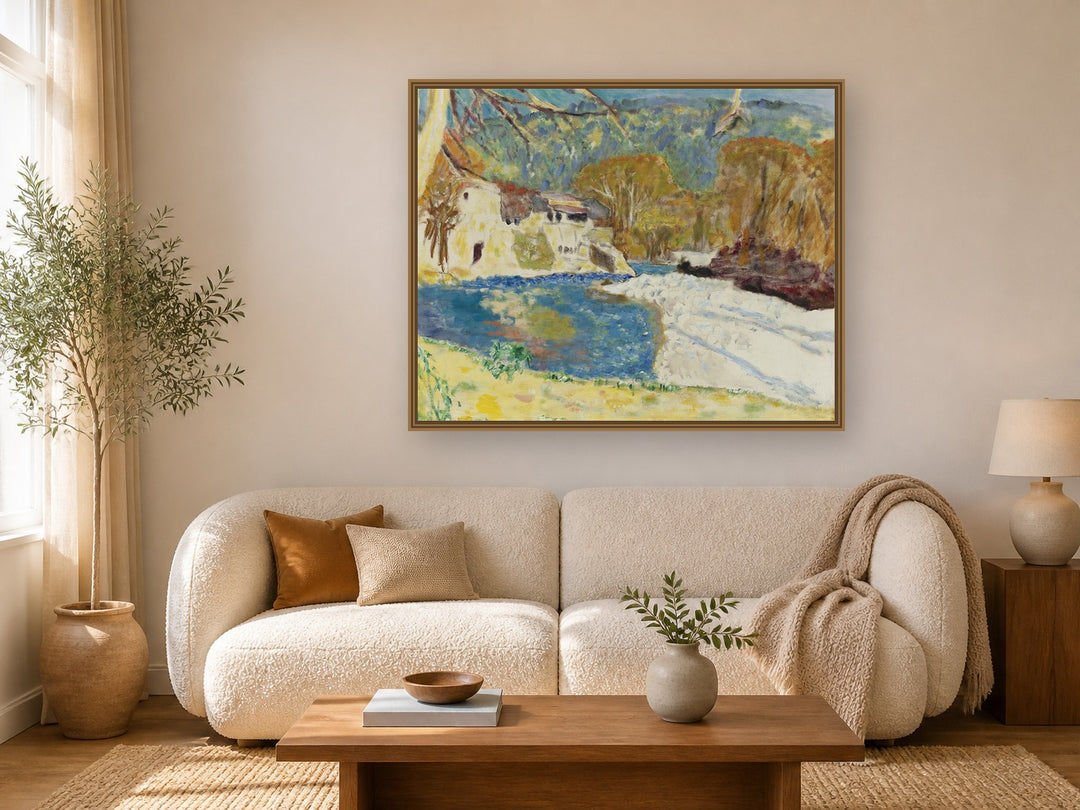 Paysage Blanc À La Rivière by Pierre Bonnard framed wall art print in a living room