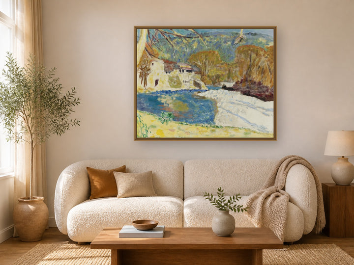 Paysage Blanc À La Rivière by Pierre Bonnard framed wall art print in a living room