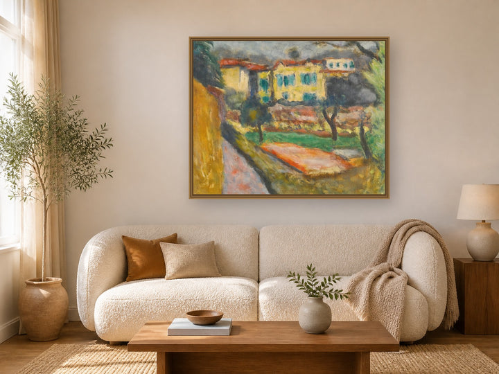 Paysage À La Maison Jaune by Pierre Bonnard framed wall art print in a living room