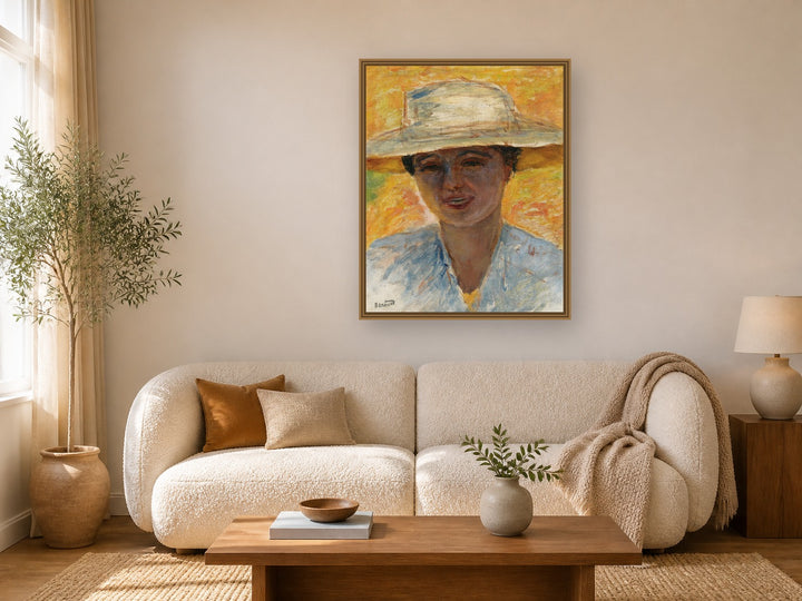 Portrait De Femme Au Grand Chapeau by Pierre Bonnard framed wall art print in a living room