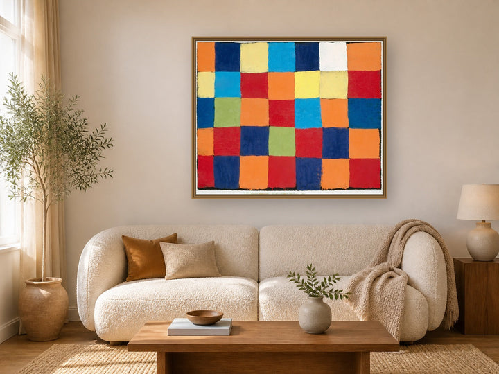 "Qu 1" color chart (1930) by Paul Klee framed wall art print in a living room